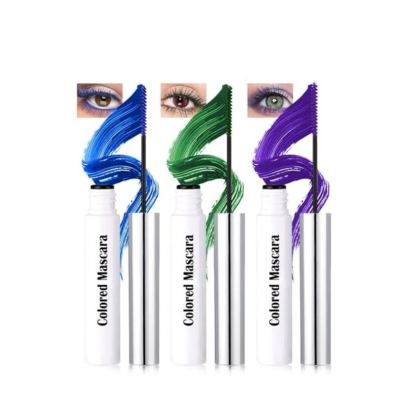 Lot de 2 mascaras imperméables ultra fins pour cils courts, en fibre de soie, couleur vert foncé/clair, extra longs, mascara ...