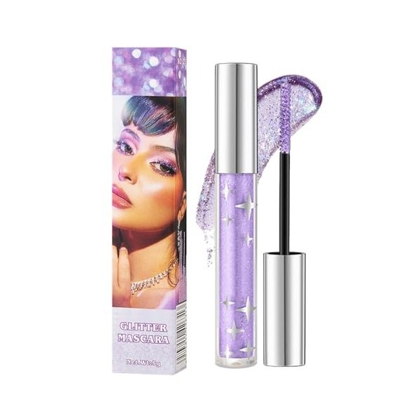 Mascara à paillettes, violet scintillant, mascara diamant, mascara à paillettes, imperméable, pour extension et volume, pour ...