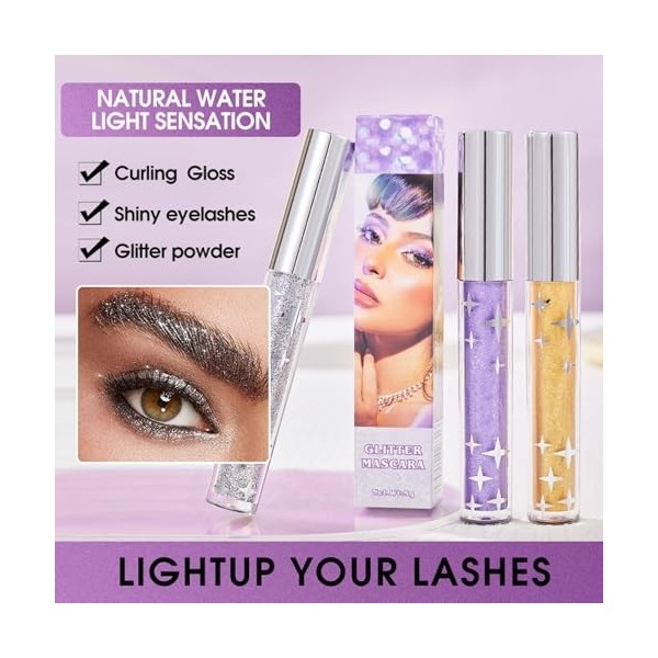Mascara à paillettes, violet scintillant, mascara diamant, mascara à paillettes, imperméable, pour extension et volume, pour ...