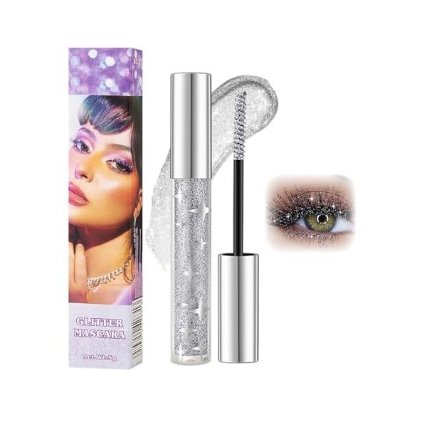Mascara à paillettes, violet scintillant, mascara diamant, mascara à paillettes, imperméable, pour extension et volume, pour ...