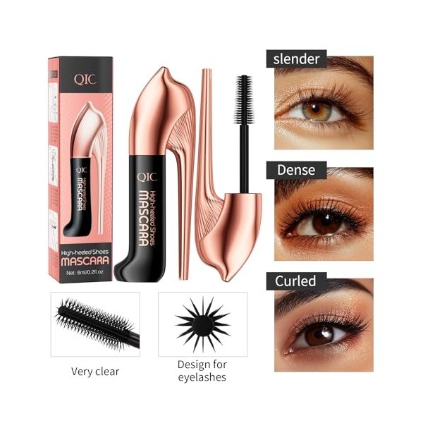Mascara créatif pour talons hauts, mascara noir allongeant et épaississant naturel, waterproof et anti-bavures pour des cils 