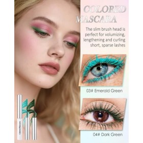 Mascara Coloré Kit, 2 Colors Vert Émeraude Vert, Fibre 3D Volume & Courbe Not Blooming Eyelashes Allongeant Curling, Mascara ...