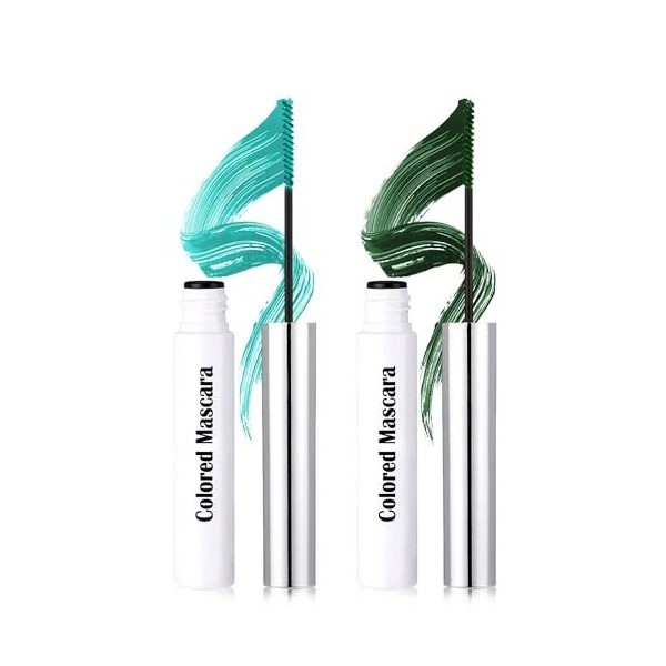 Mascara Coloré Kit, 2 Colors Vert Émeraude Vert, Fibre 3D Volume & Courbe Not Blooming Eyelashes Allongeant Curling, Mascara ...