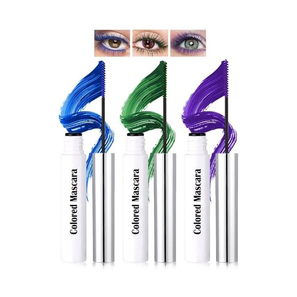 Mascara Coloré Kit, 2 Colors Vert Émeraude Vert, Fibre 3D Volume & Courbe Not Blooming Eyelashes Allongeant Curling, Mascara ...