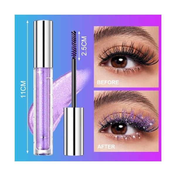 LOPHE 3PCS Glitter Colored Mascara,Mascara Coloré Brillant et Scintillant,Waterproof Pinceau Fin Cils Not Blooming Eye Lashes