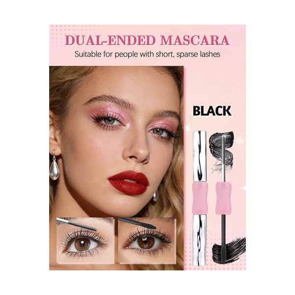 Mascara double extrémité Iron Wand - Imperméable - Extensions de cils en métal - Noir - Bouclage 3D - Tête de brosse en métal...