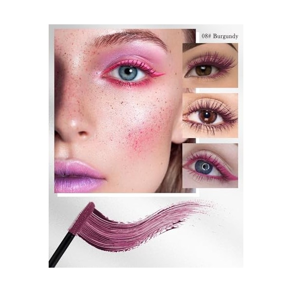 Bourgogne 5D Mascara télescopique Lift pour les yeux, Waterproof longue durée, Fibre de soie Mascara Volume & Lengthen, Effet