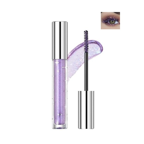 Mascara à paillettes violets, imperméable à leau longue durée Diamond Colourful Mascara, anti-salissures sans clumping, méta