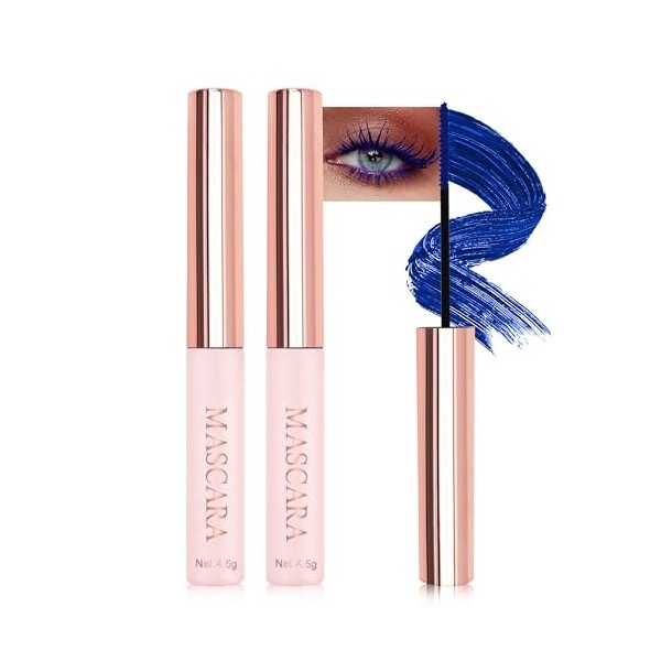 Mascara Waterproof Bleu pour Cils Courts et Fins-2Pcs Ultra-Fine Mascara Volume et Longueur, Longue Durée, Résistant aux Tach