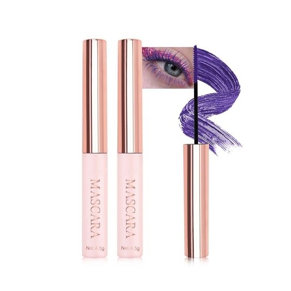 Mascara Waterproof Bleu pour Cils Courts et Fins-2Pcs Ultra-Fine Mascara Volume et Longueur, Longue Durée, Résistant aux Tach