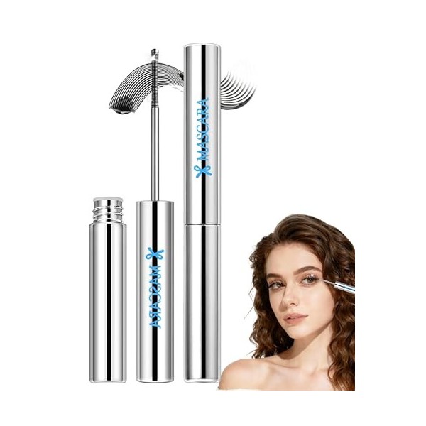 Metal Mascara Waterproof Noir, Longue Durée 3D Curl, Washable Ultra-Fine Iron Wand Mascara, Effet Faux Cils Volume et Longueu...