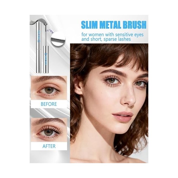 Metal Mascara Waterproof Noir, Longue Durée 3D Curl, Washable Ultra-Fine Iron Wand Mascara, Effet Faux Cils Volume et Longueu...