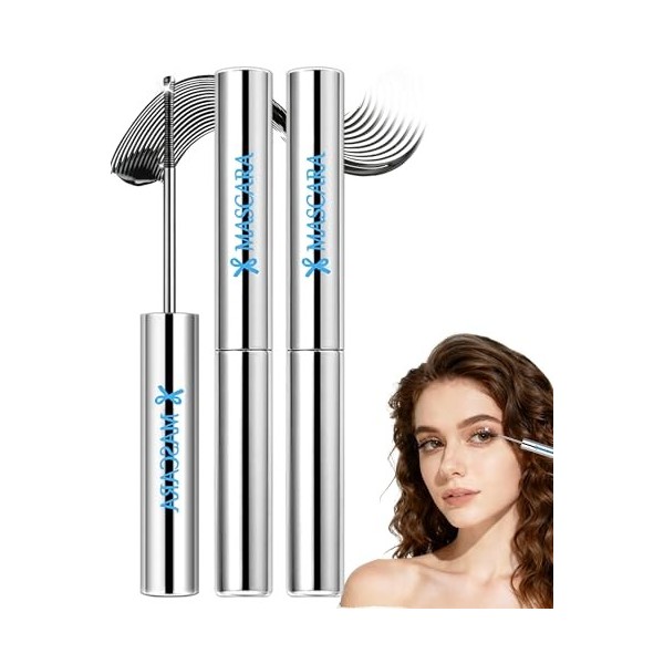 Metal Mascara Waterproof Noir, Longue Durée 3D Curl, Washable Ultra-Fine Iron Wand Mascara, Effet Faux Cils Volume et Longueu...