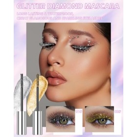 Mascara à paillettes 4D or argenté-2 couleurs Mascara pailleté Volume et Longueur, Mascara Coloré Waterproof et Longue Durée,...