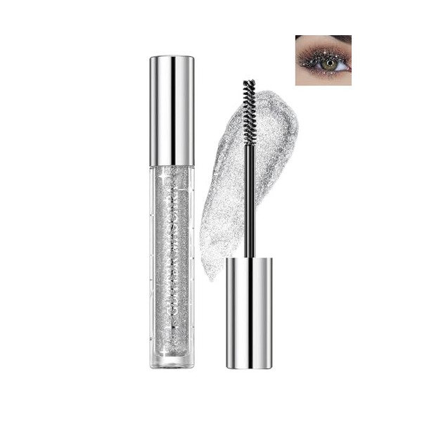 Mascara à paillettes 4D or argenté-2 couleurs Mascara pailleté Volume et Longueur, Mascara Coloré Waterproof et Longue Durée,...