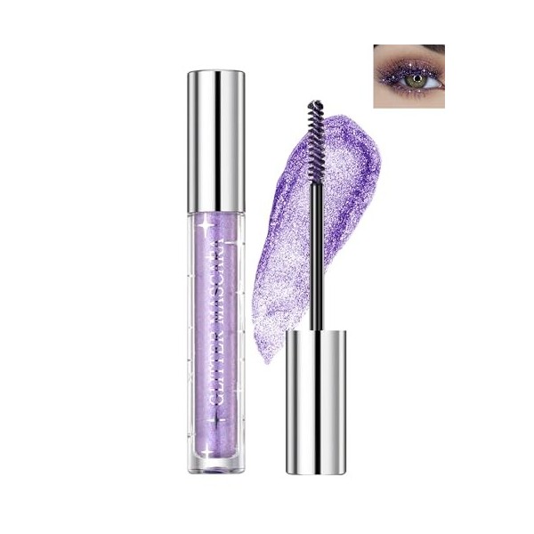Mascara à paillettes 4D or argenté-2 couleurs Mascara pailleté Volume et Longueur, Mascara Coloré Waterproof et Longue Durée,...
