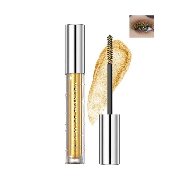 Mascara à paillettes 4D or argenté-2 couleurs Mascara pailleté Volume et Longueur, Mascara Coloré Waterproof et Longue Durée,...