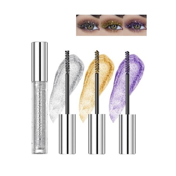 Mascara à paillettes 4D or argenté-2 couleurs Mascara pailleté Volume et Longueur, Mascara Coloré Waterproof et Longue Durée,...
