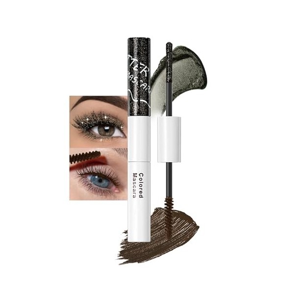 Mascara 2 en 1 à paillettes, noir, mat et diamant, brillant, imperméable, non agglomérant, extension et volume, cils longs, m