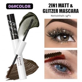 Mascara 2 en 1 à paillettes, noir, mat et diamant, brillant, imperméable, non agglomérant, extension et volume, cils longs, m
