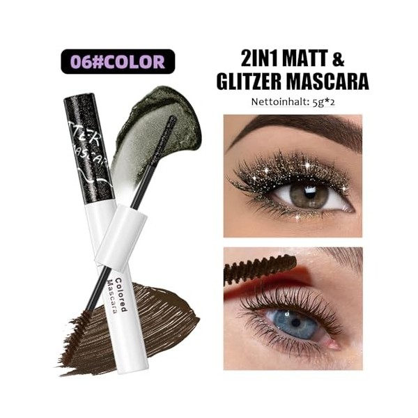 Mascara 2 en 1 à paillettes, noir, mat et diamant, brillant, imperméable, non agglomérant, extension et volume, cils longs, m