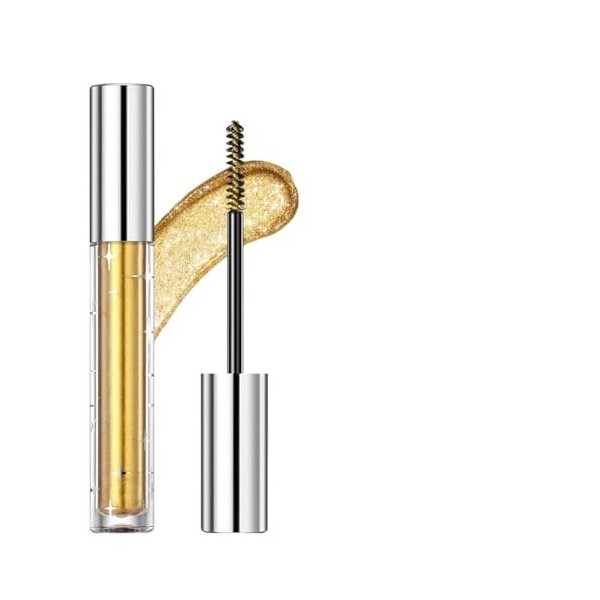 Hppsctink Mascara Diamonds, 3.2g Mascara Waterproof Non-Smudge, Yeux étincelants, Allongeant et Volumisant, Doré, mascara