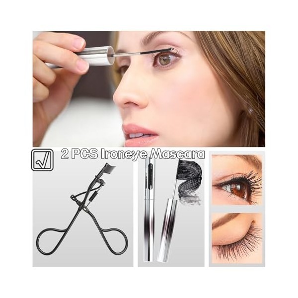 Lot de 2 mascaras Ironeye, recourbe-cils 3D, mascaras Iron Wand, mascara Ironeye naturel, allongeant et nourrissant, waterpro