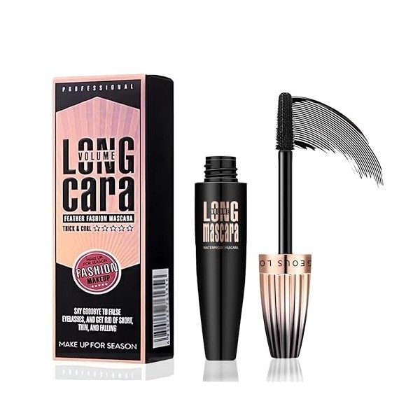 EHIOG Mascara Volume 4D Fibre de Soie – Allonge et Recourbe les Cils, Noir Intense, Tenue Longue Durée, Résistant à l’Eau, Ef