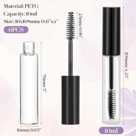 Lot de 6 tubes de mascara vides rechargeables de 10 ml avec bâton à cils et entonnoirs en caoutchouc, pour crème de cils DIY 