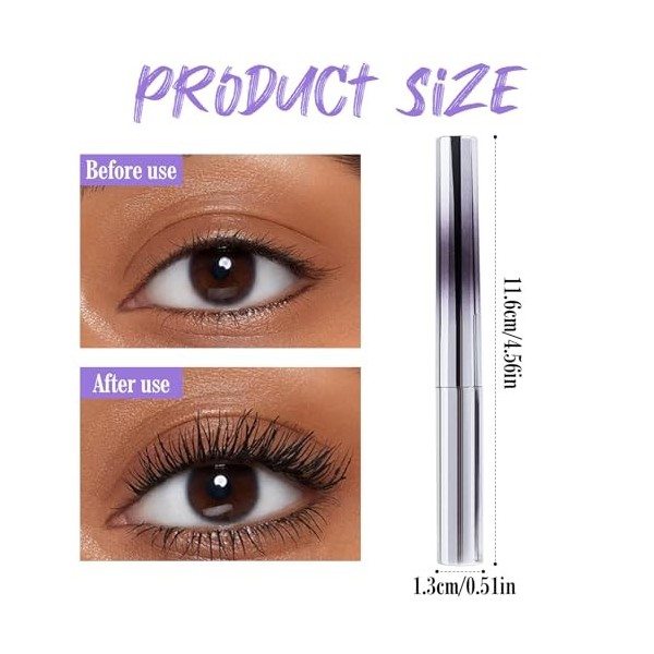 EnixwH Mascara imperméable noir, résistant à leau et aux bavures, non emmêlé, en douceur Flake Preuve Bristle Less en métal,