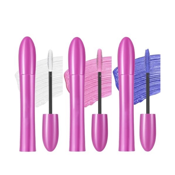 Lot de mascara colorés, 3 couleurs, imperméable, volume et curling, mascara blanc, rose, bleu, durable et volumineux, pour Ha