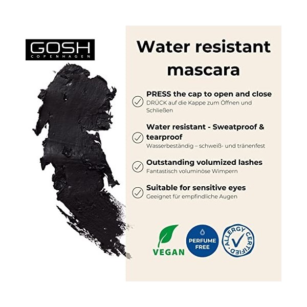 Mascara résistant à leau Noir - Just Click It ! GOSH 10ML