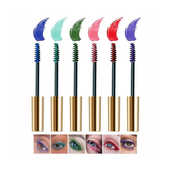 Mascara à fibres de cils, Mascara imperméable de 6 couleurs longue durée charmant, Mascara imperméable volumineux pour cils p