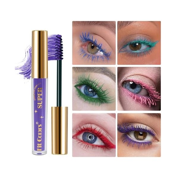 Mascara à fibres de cils, Mascara imperméable de 6 couleurs longue durée charmant, Mascara imperméable volumineux pour cils p