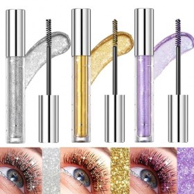 Bekoeen Fard à Paupières Mascara Liquide 3 Couleurs, Mascara Volumisant Allongant Diamants Étincelants, Cils Colorés Imperméa
