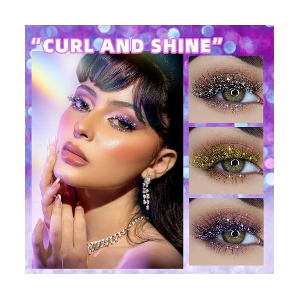 Bekoeen Fard à Paupières Mascara Liquide 3 Couleurs, Mascara Volumisant Allongant Diamants Étincelants, Cils Colorés Imperméa