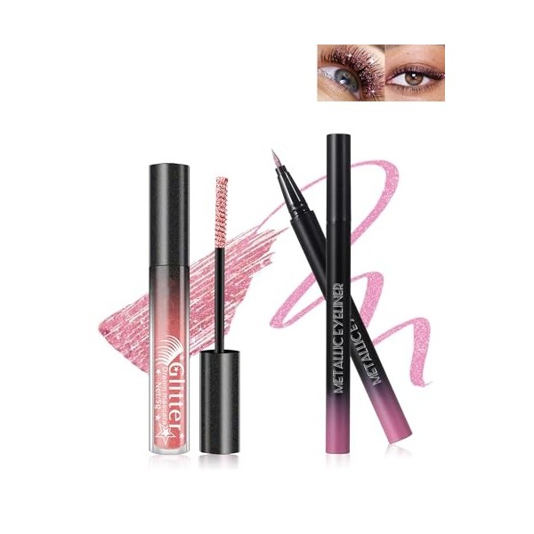 Ensemble de mascara à paillettes blanches et eyeliner argenté, mascara Diamond Shimmer longueur et volume, eye-liner liquide ...