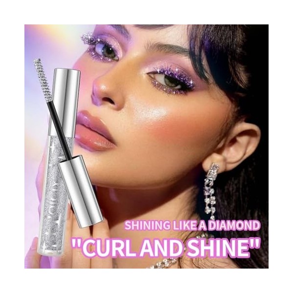 Mascara Pailleté Volume et longueur Longue durée Scintillant Waterproof Curl,Anti-Sweat,No Blooming,Multi Colored for Eyelash