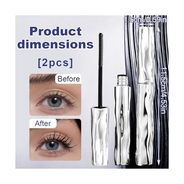 DOVBAN 2Pcs Mascara Waterproof En Métal Noir,3D Curling Eyelash Mascaras,Brushless Brush,Lavable,Non Clumping,Anti-Bavures,Lo