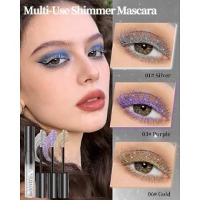 Mascara à Paillettes, Argent Violet Or, 3Pcs Colored Mascara, Diamant Pailleté Longue Durée Waterproof, Couleur Volume et Lon...