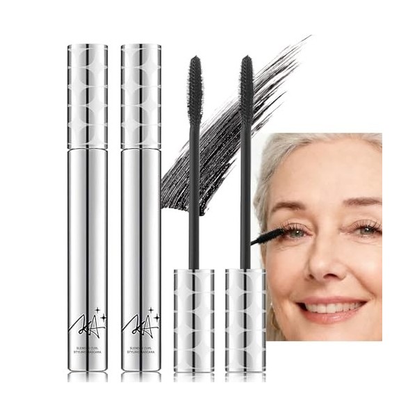 Mascaras Noir pour Femmes Plus âgées, 2 Pièces Mascara Waterproof Noir, Volume et Longueur, Convient aux Cils Clairsemés et V