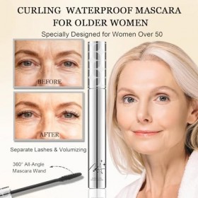 Mascaras Noir pour Femmes Plus âgées, 2 Pièces Mascara Waterproof Noir, Volume et Longueur, Convient aux Cils Clairsemés et V