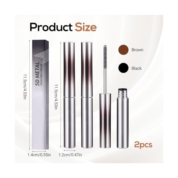 Lot de 2 mascaras en fer lavables - Noir - Avec brosse en métal - Pour plier les cils - Pas de sagglutinement, pas de bavure