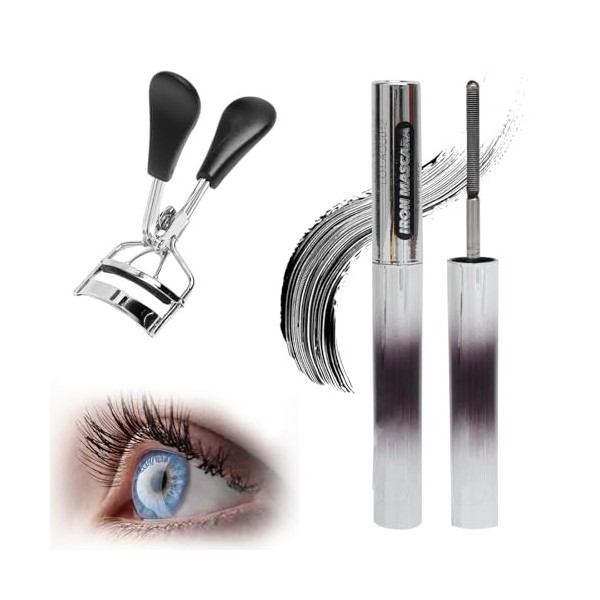 Mascara Waterproof Noir Mascara Brosse Metal Mascara Noir recourbe-cils 3D Iron Wand Volume Naturel, Lavable, Longue, épaisse