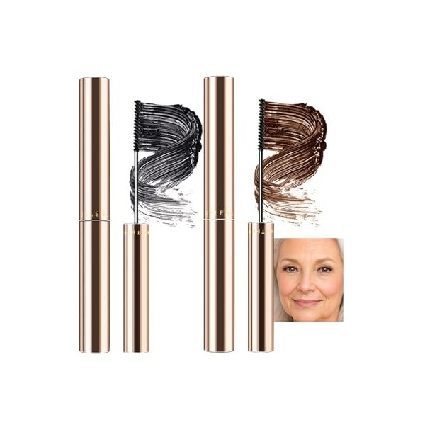 Erinde Lot de 2 Mascara Noir & Marron pour Femmes Mûres, Cilium Mascara Volume et Longueur, Brosse Fine pour Cils Délicats, W