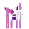 Violet Neon Mascara & Eyeliner Set, Coloré Mascara Volume Effet Faux Cils, Glitter Liquid Eye Liner, Longue Tenue Waterproof,