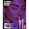 Violet Neon Mascara & Eyeliner Set, Coloré Mascara Volume Effet Faux Cils, Glitter Liquid Eye Liner, Longue Tenue Waterproof,