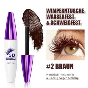 Mascara 5D pour volume et définition - Marron - Pour cils extrêmement longs - Imperméable et résistant aux taches - Pour cils