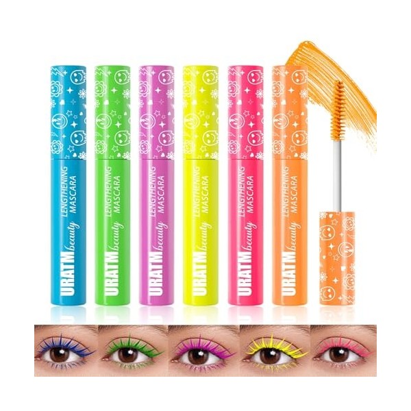 Lot de mascara coloré, 6 couleurs, imperméable, volume et curling, longs cils, extension de maquillage pour Noël, Halloween, 