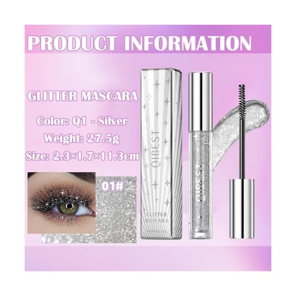 Sugeru Mascara Pailleté,Mascara Couleur,Paillettes de Diamant Mascaras,Mascaras Waterproof Longue Tenue et Anti Taches,Créer ...